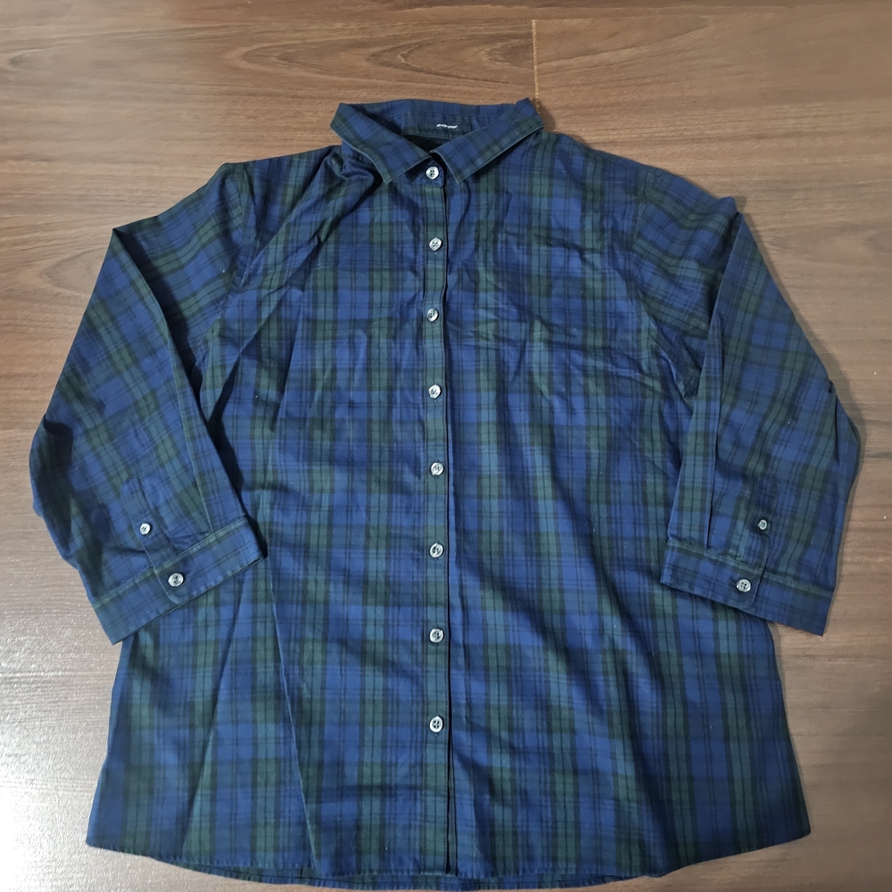 Lands' End Navy and Forest Plaid Shirt